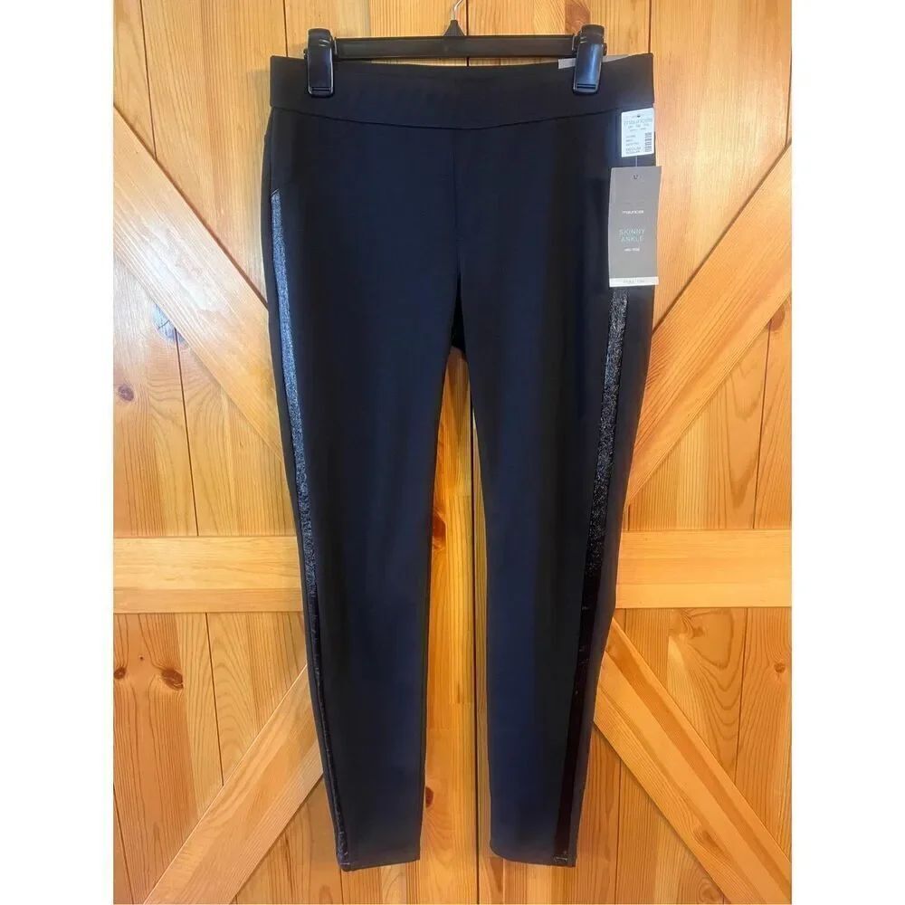 Maurices Pants Medium Black Mid Rise Skinny Ankle Side Panel Pull On nwt (3515)